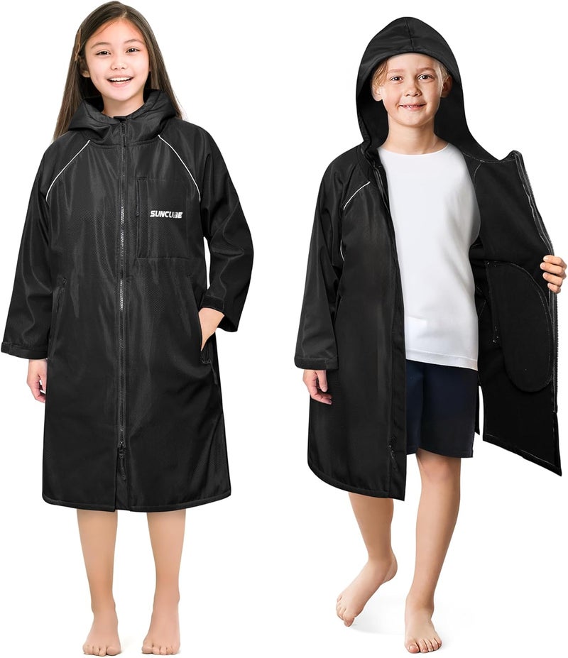 Suncube Swim Parka Boy Girl, Unisex Kids Hooded Changing Robe with Warm Fleece Lining for Swimming, Surfing, Water Sports - Image 1